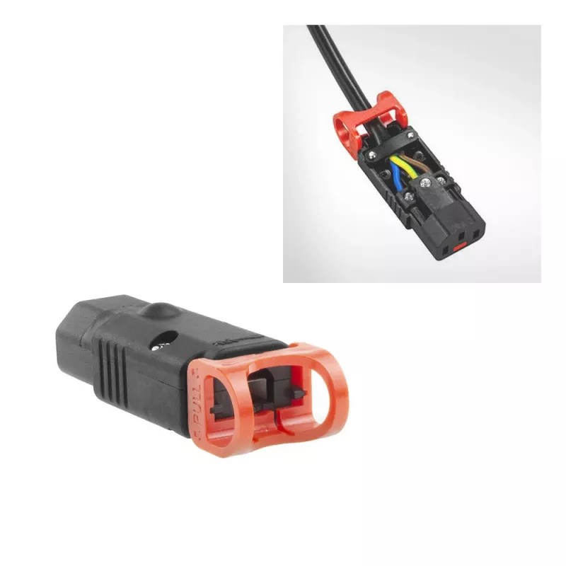 ACT C13 IEC Lock+ perjungiamas juodas, PA130100BK, C13, juoda, raudona, moteriška, tiesus, nailonas, 1,5 mm²