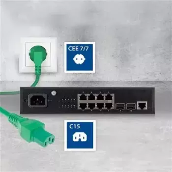 ACT Powercord maitinimo laidas CEE 7/7 kištukas kampinis C15 žalias 2 m 250 V 10 A