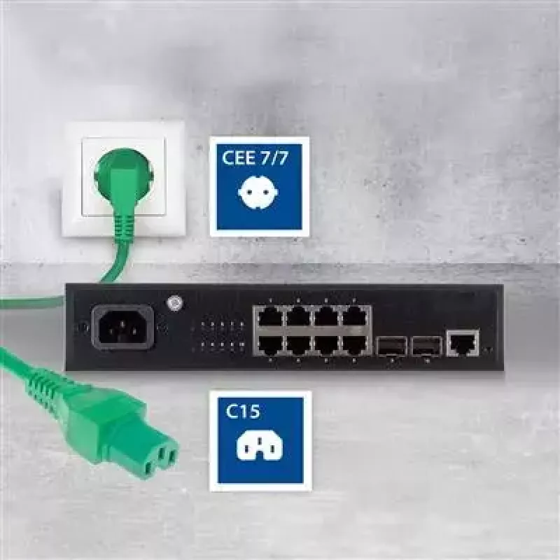 ACT Powercord maitinimo laidas CEE 7/7 kištukas kampinis C15 žalias 2 m 250 V 10 A