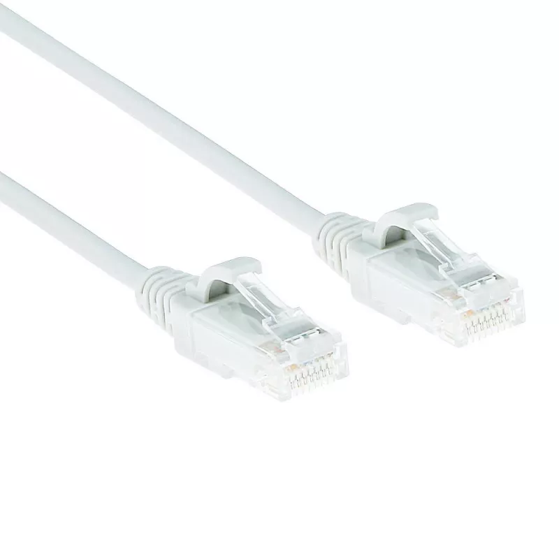 ACT baltas 2 metrų LSZH U/UTP CAT6 plonas datacentro pataisų kabelis su apsaugotais RJ45 jungtimis