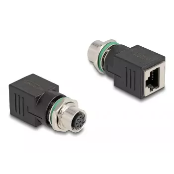 DeLOCK M12 adapteris A-koduota 8 kontaktų kištukinė jungtis į RJ45 lizdą tiesus