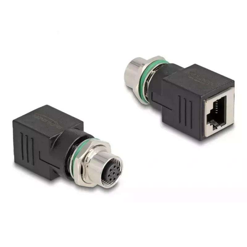 DeLOCK M12 adapteris A-koduota 8 kontaktų kištukinė jungtis į RJ45 lizdą tiesus