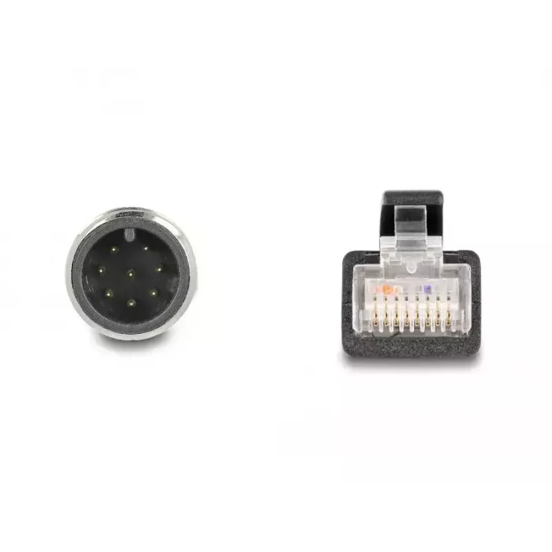 Tinklo kabelis DeLOCK M12 adapterio kabelis A-koduotas 8 kontaktų kištukas į RJ45 kištuką 50 cm