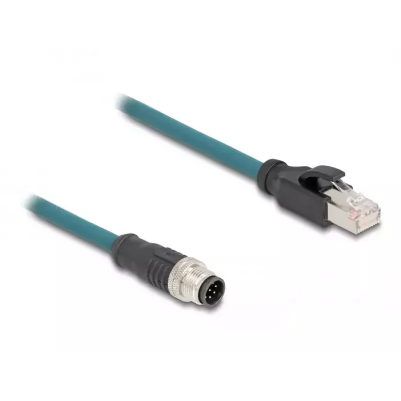 Tinklo kabelis DeLOCK M12 adapterio kabelis A-koduotas 8 kontaktų kištukas į RJ45 kištuką 50 cm