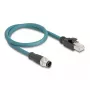 Tinklo kabelis DeLOCK M12 adapterio kabelis A-koduotas 8 kontaktų kištukas į RJ45 kištuką 50 cm