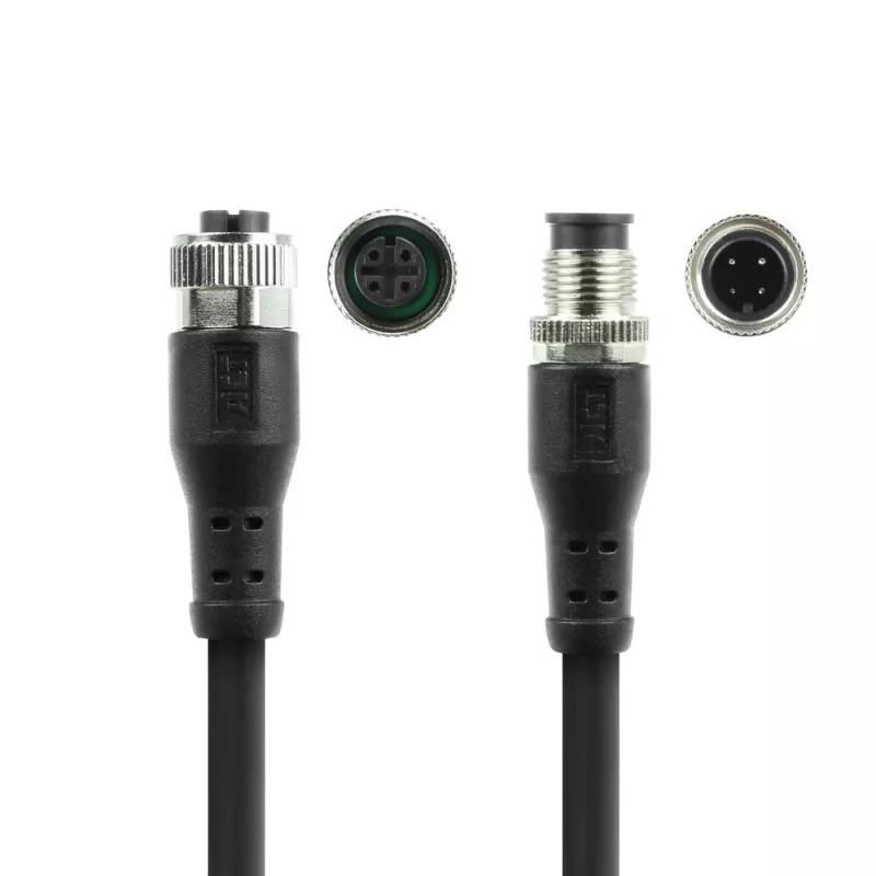 ACT Industrial 5,00 metrų jutiklio kabelis M12A 4 kontaktų kištukas į M12A 4 kontaktų lizdą, Superflex Xtreme TPE kabelis, ekranuotas