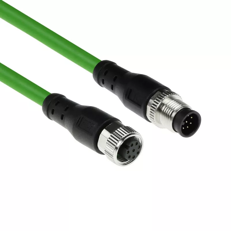 ACT Industrial 1,50 metro jutiklių kabelis M12A 8 kontaktų kištukas į M12A 8 kontaktų lizdą, Ultraflex TPE kabelis, ekranuotas