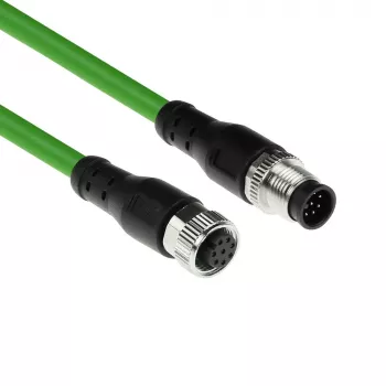 ACT Industrial 5.00 meters jutiklio kabelis M12A 8 kontaktų kištukas į M12A 8 kontaktų lizdą, Ultraflex TPE kabelis, ekranuotas