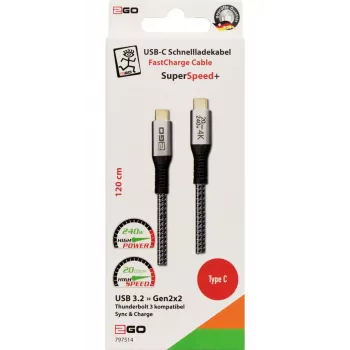 USB laidas 2GO 797514 USB 3.2 Gen 2x2 1,2 m USB C juoda sidabrinė