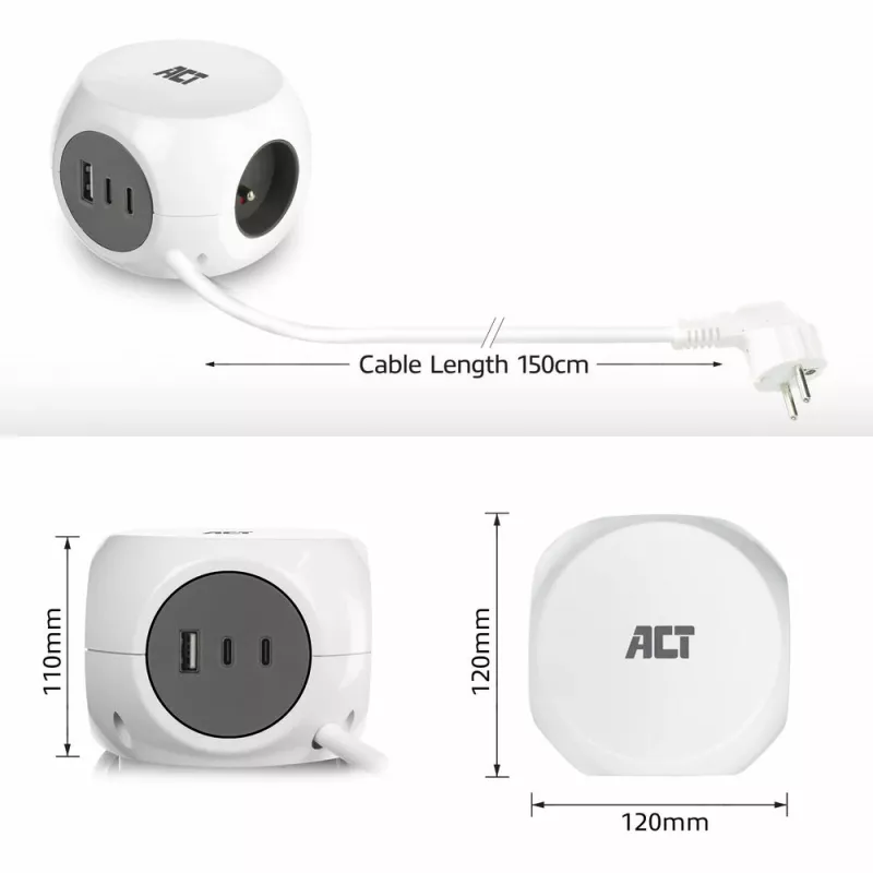 ACT AC2425 maitinimo ilgintuvas 1,5 m 3 lizdai vidaus patalpoms baltas