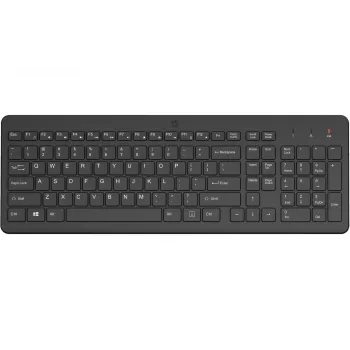 Belaidė pilno dydžio membraninė klaviatūra HP 220 — juoda, RF 2,4 GHz, USB-A imtuvas, QWERTY, skaičių klaviatūra, AAA baterija