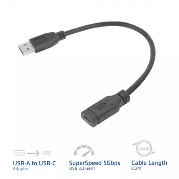 USB adapteris ACT AC7460 USB A patinas į 24 kontaktų USB-C patelę, 20 cm, 5 Gbps