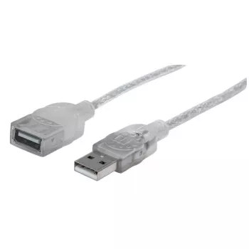 „Manhattan“ USB-A į USB-A ilginamasis laidas, 1,8 m, kištukas į lizdą, 480 Mb/s (USB 2.0), didelės spartos USB, permatomas sidabrinis, garantija visam eksploatavimo laikotarpiui