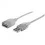 „Manhattan“ USB-A į USB-A ilginamasis laidas, 1,8 m, kištukas į lizdą, 480 Mb/s (USB 2.0), didelės spartos USB, permatomas sidabrinis, garantija visam eksploatavimo laikotarpiui