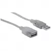 „Manhattan“ USB-A į USB-A ilginamasis laidas, 1,8 m, kištukas į lizdą, 480 Mb/s (USB 2.0), didelės spartos USB, permatomas sidabrinis, garantija visam eksploatavimo laikotarpiui