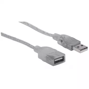 „Manhattan“ USB-A į USB-A ilginamasis laidas, 1,8 m, kištukas į lizdą, 480 Mb/s (USB 2.0), didelės spartos USB, permatomas sidabrinis, garantija visam eksploatavimo laikotarpiui