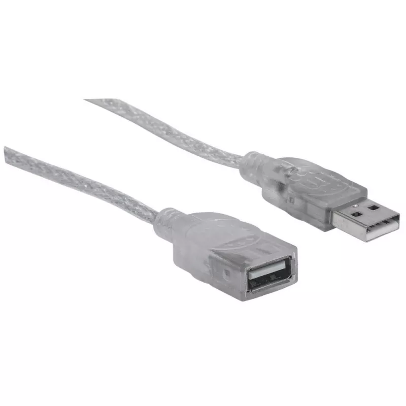 „Manhattan“ USB-A į USB-A ilginamasis laidas, 1,8 m, kištukas į lizdą, 480 Mb/s (USB 2.0), didelės spartos USB, permatomas sidabrinis, garantija visam eksploatavimo laikotarpiui