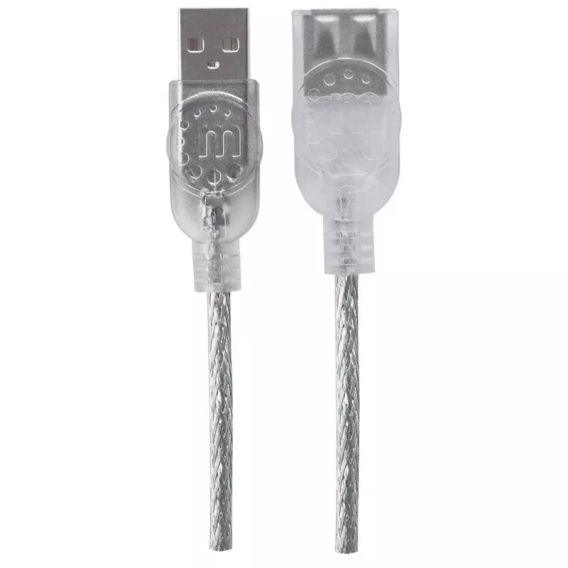 „Manhattan“ USB-A į USB-A ilginamasis laidas, 1,8 m, kištukas į lizdą, 480 Mb/s (USB 2.0), didelės spartos USB, permatomas sidabrinis, garantija visam eksploatavimo laikotarpiui