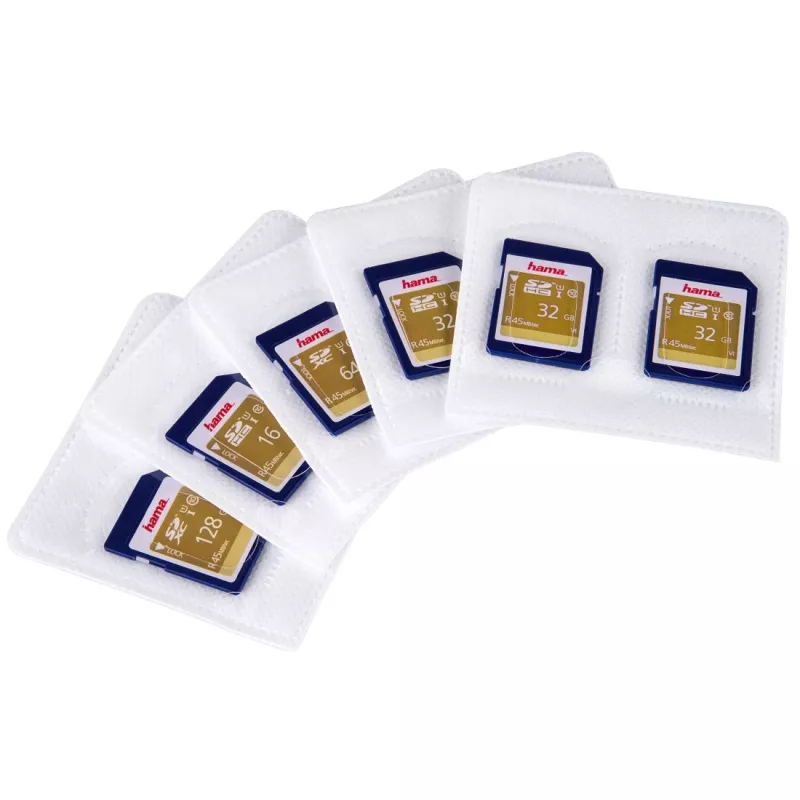Hama Lipnios „SD“ rankovės, pakuotėje 5 vnt., MMC, SD, 2 kortelėms, polipropilenas (PP), skaidri, balta, 75 mm, 70 mm