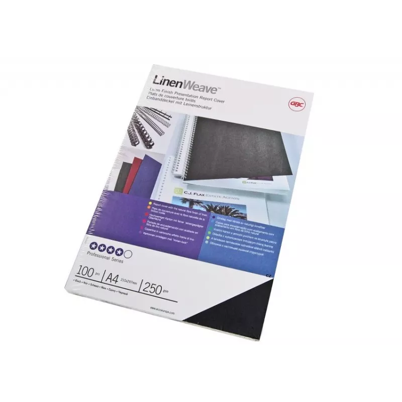 GBC LinenWeave įrišimo viršeliai 250 g/m² A4 juodi (100), A4, juoda, 100 lapų, 210 mm, 297 mm, 33 mm