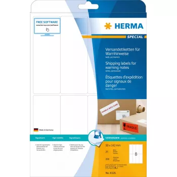 Siuntimo etikečių įspėjamojo pranešimo HERMA 8326 lipdukai