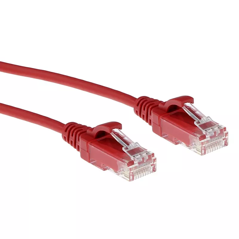 ACT raudonas 0,5 metro LSZH U/UTP CAT6 duomenų centro plonas komutacinis kabelis be užkabinimo su RJ45 jungtimis