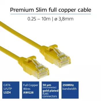 ACT geltonas 5 m LSZH U/UTP CAT6 duomenų centro plonas komutacinis kabelis su RJ45 jungtimis