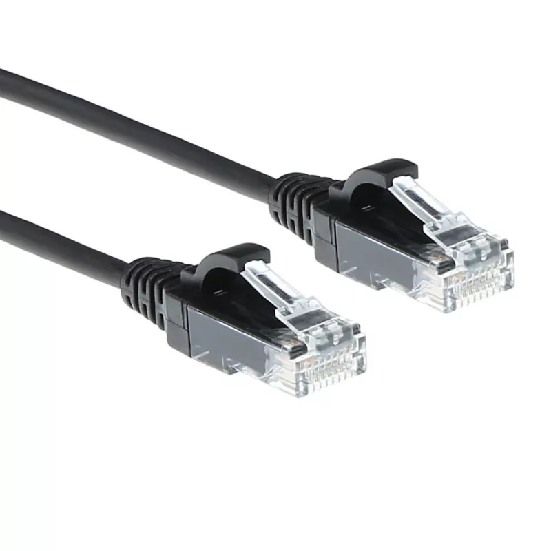 ACT juodas 3 metrų LSZH U/UTP CAT6 duomenų centro plonas komutacinis kabelis su RJ45 jungtimis