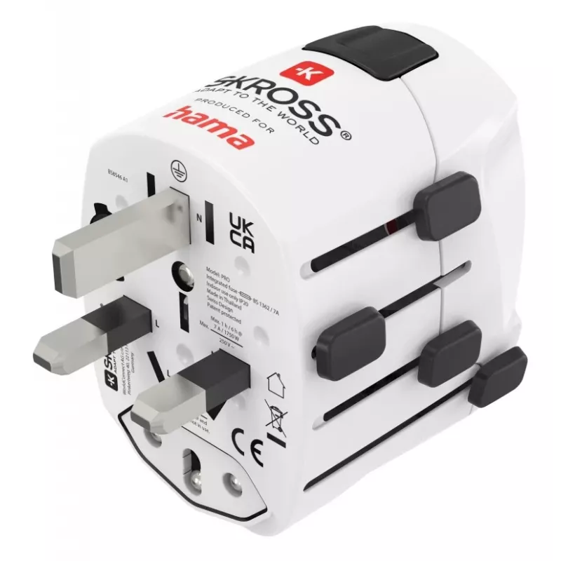 Hama World Travel Pro maitinimo kištuko adapteris universalus Type F baltas