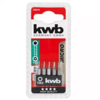 Atsuktuvų antgalių rinkinys KWB 128240 — 5 vnt. Torx antgaliai T3 T4 T5 T6 T8, 28 mm