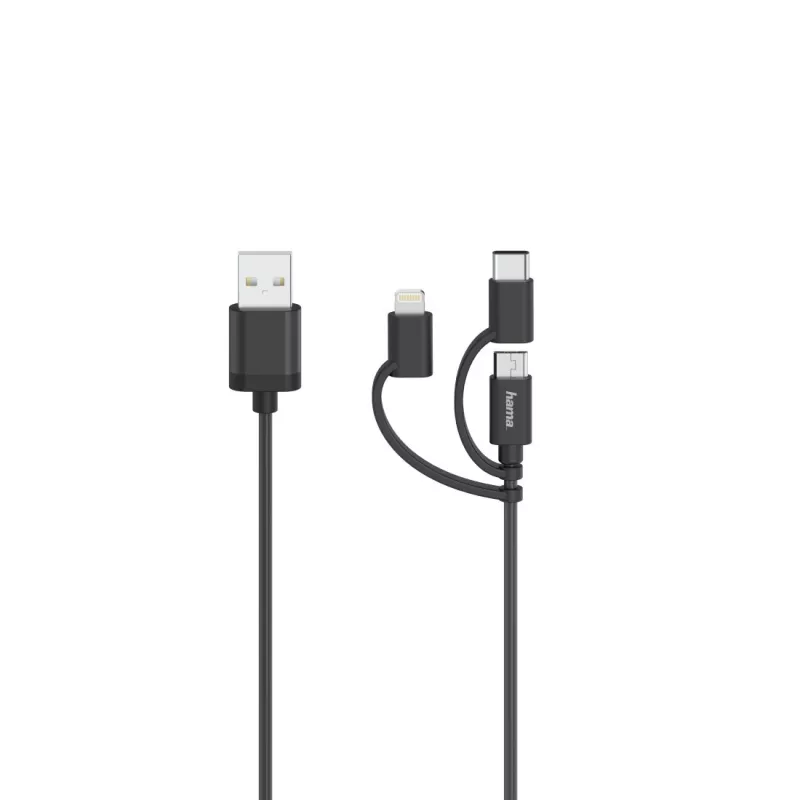 Hama 00200617 USB laidas USB 2.0 0,75 m USB A USB C/Micro USB A/Lightning Juoda