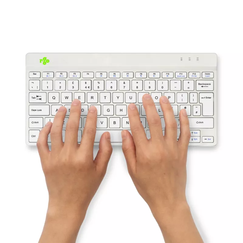 R-Go Tools ergonominė klaviatūra R-Go Compact Break, kompaktiška klaviatūra su pertraukų programine įranga, QWERTY (UK), Bluetooth, balta