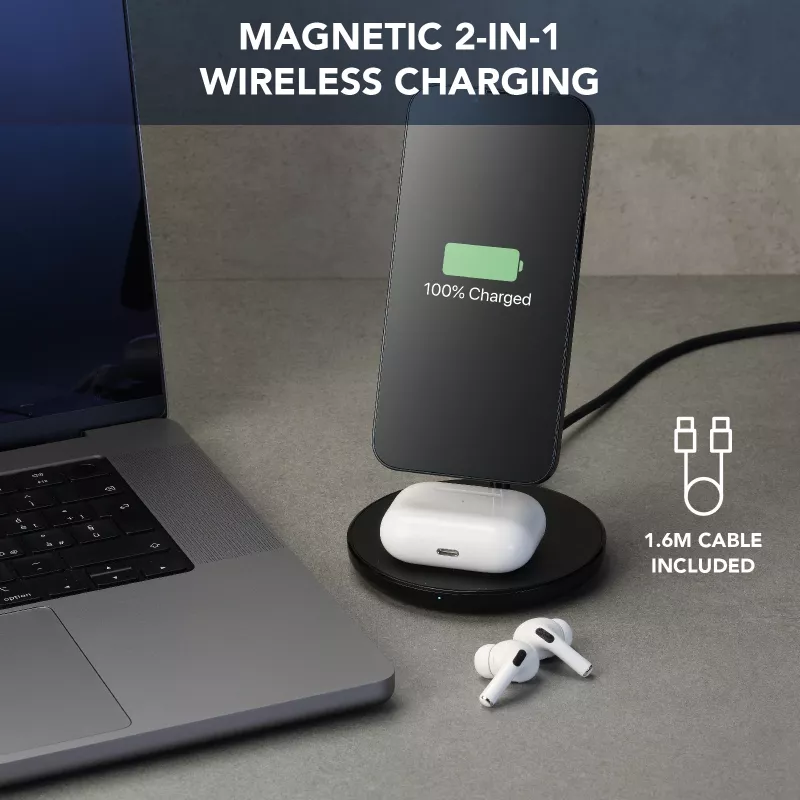 „Cellularline Mag Duo“ belaidis įkroviklis 2-in-1 belaidis įkrovimo laikiklis, skirtas „Apple“ įrenginiams