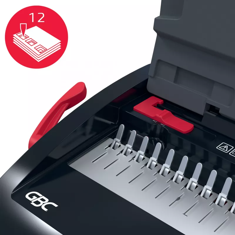GBC CombBind® CB12 rankinis įrišimo įrenginys, Šukinis įrišimo įrenginys, Rankinis, 165 lapai, Juoda, Raudona