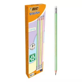 Pieštukų rinkinys TEKA BIC Evolution HB, šešiakampiai mediniai pieštukai, pakuotėje 12 vnt., įvairių spalvų