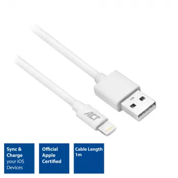 ACT USB 2.0 įkrovimo/duomenų laidas A kištukas - Lightning kištukas 1 metras, MFi sertifikuotas
