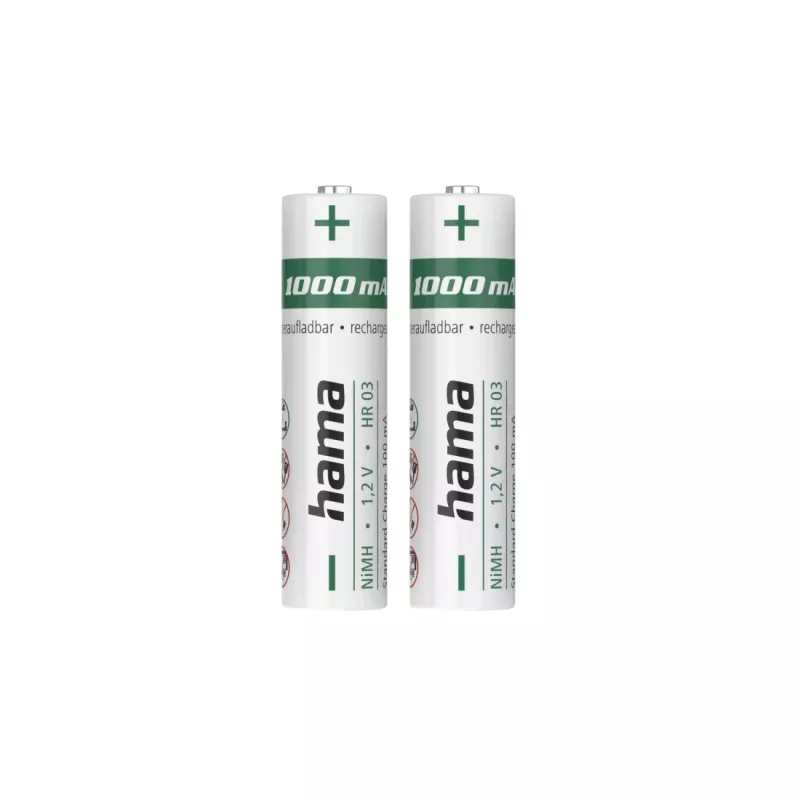 Hama NiMH įkraunamos baterijos, AAA Micro, 1000 mAh, 1,2 V, paruoštos naudoti iš karto, 2 vnt.