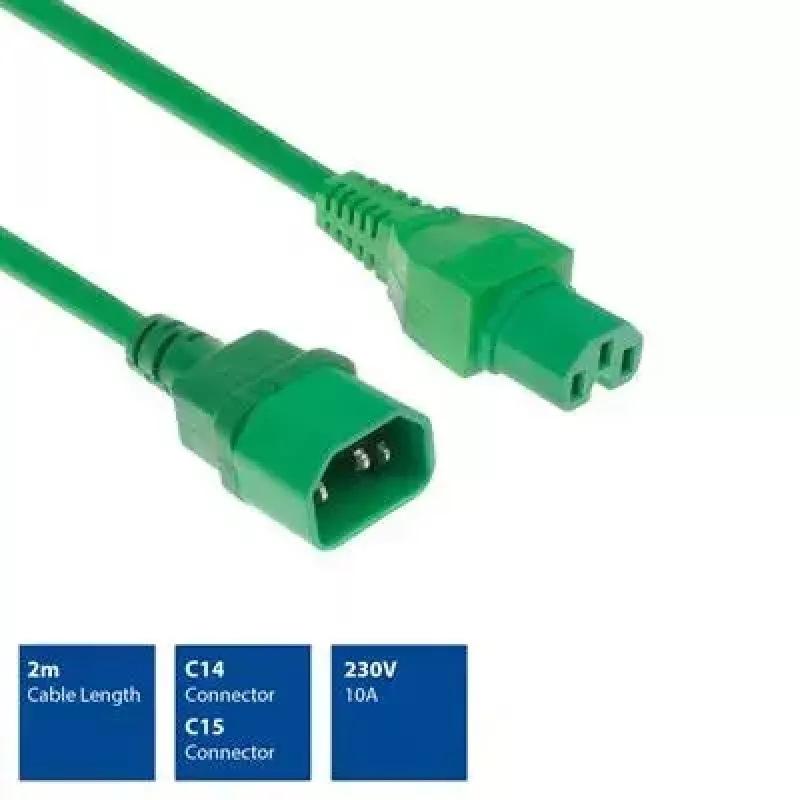 ACT Powercord C14 - C15 žalias 2 m laidas H05RN-F 250V 10A