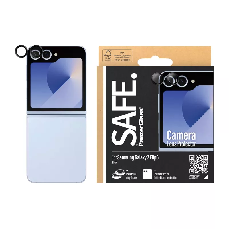 Fotoaparato objektyvo apsauga PanzerGlass SAFE. Samsung Galaxy Z Flip6, juoda, atspari įbrėžimams ir smūgiams