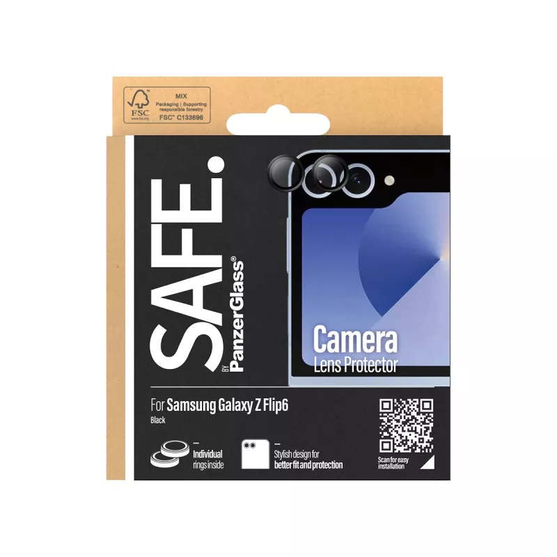 Fotoaparato objektyvo apsauga PanzerGlass SAFE. Samsung Galaxy Z Flip6, juoda, atspari įbrėžimams ir smūgiams