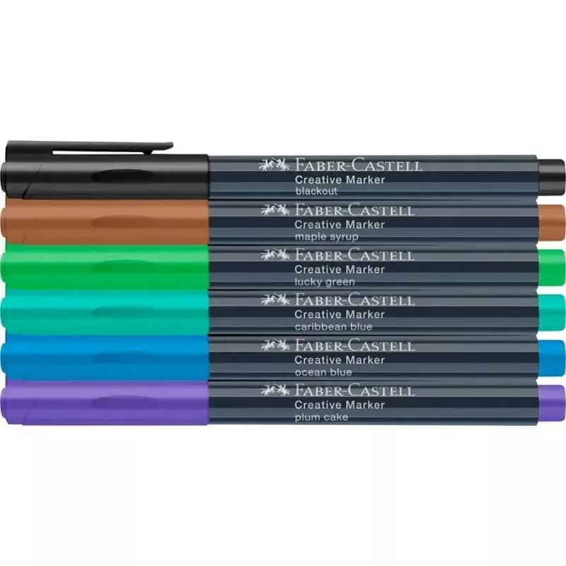 Marker Faber-Castell Creative 6 vnt. su apvaliu antgaliu Juoda Mėlyna Ruda Žalia Turkinė Violetinė
