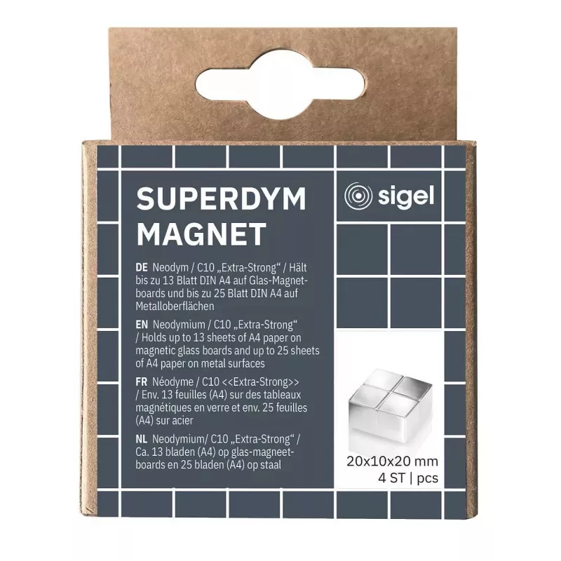 Kūrybinis magnetas kvadratinis Sigel BA705 neodimio sidabrinis 20x20x10 mm
