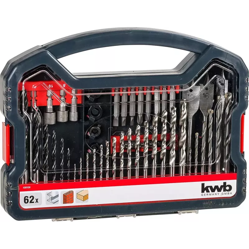 Grąžtų rinkinys KWB 109106 62 vnt. gręžimui