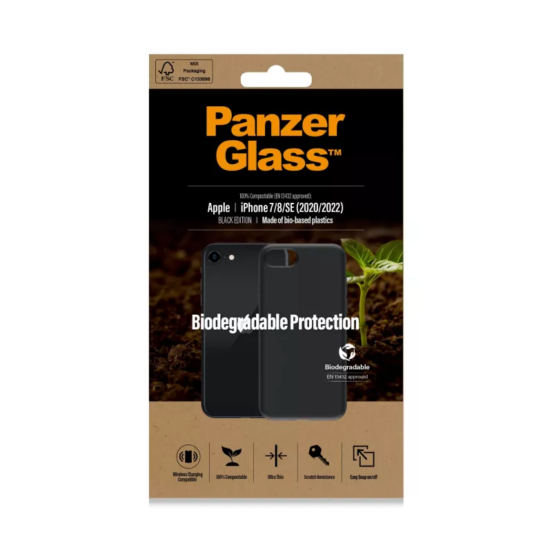 Dėklas PanzerGlass Biodegradable dėklas iPhone 6 6s SE 2020 2022 7 8 juodas