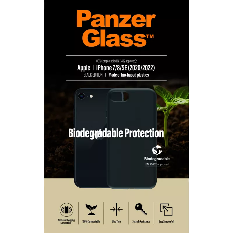 Dėklas PanzerGlass Biodegradable dėklas iPhone 6 6s SE 2020 2022 7 8 juodas