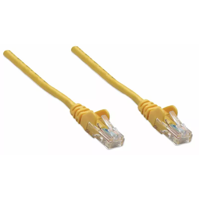 Intellinet tinklo komutacinis kabelis, Cat5e, 0,5 m, geltonas, CCA, U/UTP, PVC, RJ45, paauksuoti kontaktai, nesipainiojančios, su apsauga, garantija visam laikui