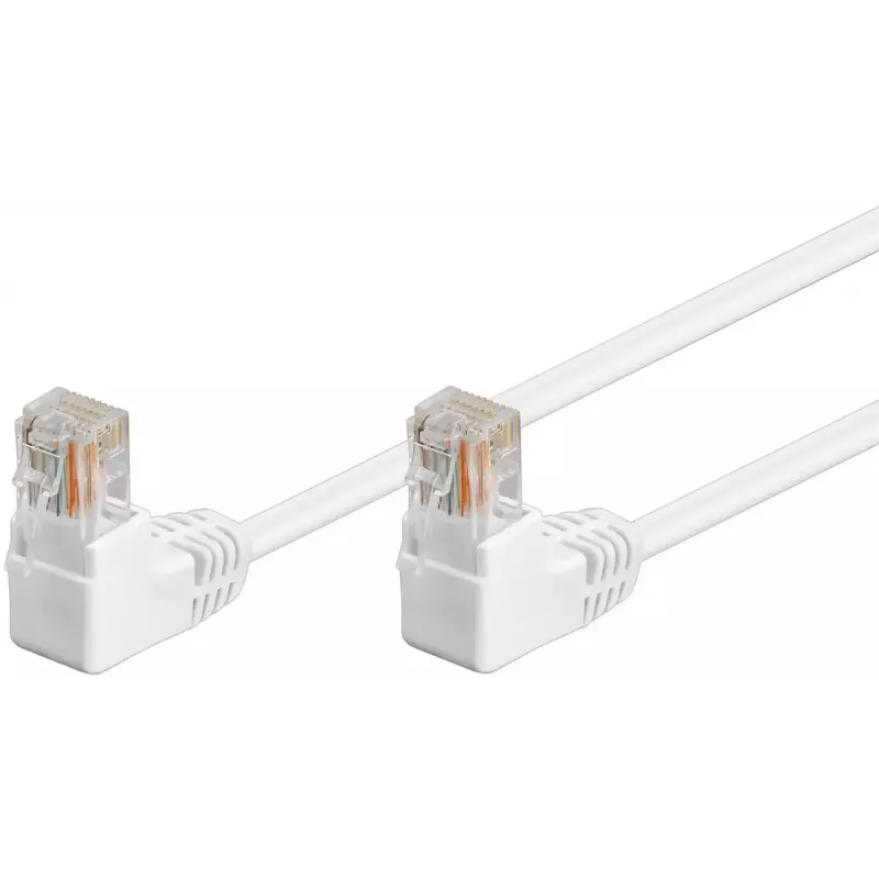 komutacinis kabelis Goobay CAT 5e 2x 90° kampuotas U/UTP baltas 10 m