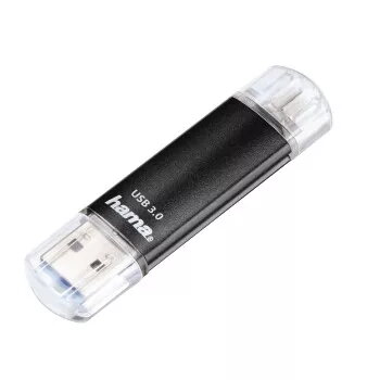 Hama Laeta Twin USB atmintinė, USB 3.0, 128 GB, 40 MB/s, juoda