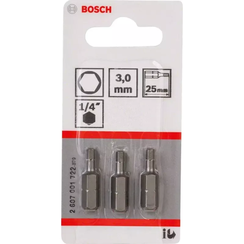 Atsuktuvo antgalis Bosch 2607001722 itin kietas šešiabriaunis 3 mm 25 mm 3 vnt.
