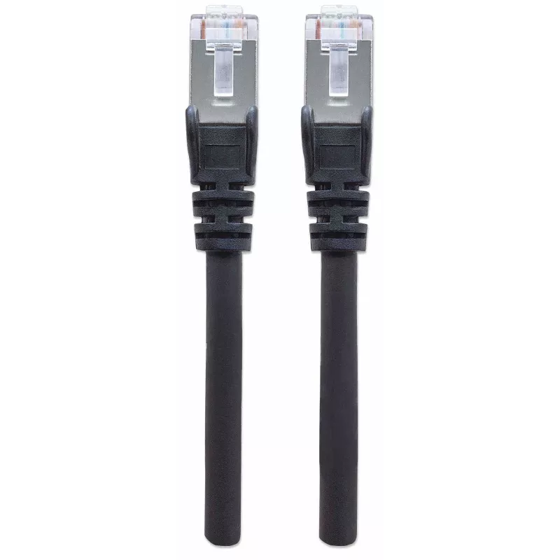 Intellinet tinklo komutacinis kabelis, Cat7 kabelis/Cat6A jungtys, 15 m, juodas, varis, S/FTP, LSOH / LSZH, PVC, RJ45, auksuoti kontaktai, neužsikabinantis, apsaugotas, garantija visam laikui